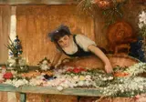 A young woman at a flower stall by Rober Walker Macbeth, oil on panel, sold Feb 2024