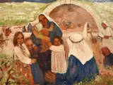 A family group in a Middle-Eastern setting by Reg Gammon, oil on board, sold Feb 2024