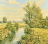 'Old Fenceposts Along the Summer Backwater by Mervyn Goode, oil on canvas, sold Feb 2024