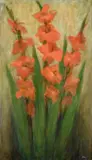 Gladioli by Patricia Langmead, oil on panel, sold Feb 2024