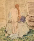 Study of a female nude in a bedroom by Paul Maze, watercolour and gouache, sold Feb 2024