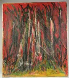 Abstract composition by Selim Turan, oil on canvas, sold Jan 2024