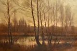 A riverside landscape at dusk by Arthur Harding Norwood, 1905, oil on canvas, sold Jan 2024