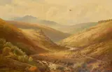 Livestock in a field by a boulder-strewn mountain river by John Barrett, 1886, oil on canvas, sold Jan 2024