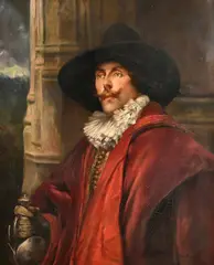 Belgian, a portrait of a cavalier holding his sword by Alexandre de Andreis, oil on canvas, sold Jan 2024