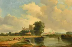A view of Windsor Castle with Eton Chapel in the distance by Alfred Vickers, oil on panel, sold Jan 2024