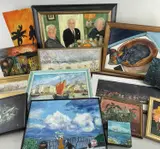 acrylics on canvas - assorted landscapes etc, signed with monogram, and 4 by Joe Bain, oil, sold Mar 2022