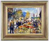 oil on board - Fruit market, signed, 34 x 44cms by Matt Bruce, oil on board, offered Mar 2022
