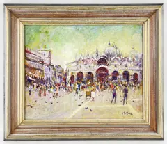 oil on board - St Mark's Basilica, Venice, signed, 39.5 x 49.5cms by Matt Bruce, oil on board, sold Mar 2022