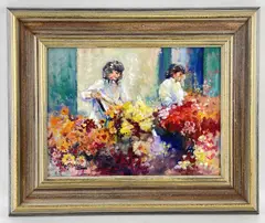 oil on board - Florists, signed, 29 x 39cms by Matt Bruce, oil on board, offered Mar 2022