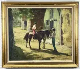Child on a pony with by Harry Walton Freckleton, oil on canvas, offered Mar 2022