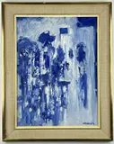 FIAL (1917-1989) oil on board, 'Rain + Bus Stop', signed and by James Lawrence Isherwood, 1970, oil on board, sold Mar 2022