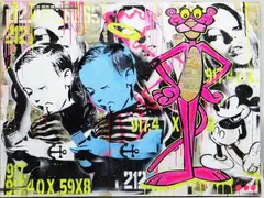 Pink Twins by Layer Cake, mixed media on canvas, sold Mar 2022