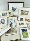 including Hare after Paul Gaisford, Roebuck study after Colin Woolf, and 15 other mounted but unframed prints similar (17) by Assorted Wildlife Prints, watercolor, sold Mar 2022