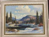 Snow covered ground to by Roland Gissing, oil on canvas, sold Mar 2022