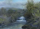 Mountain and riverscape by T Fairfax oil on board, oil on board, offered Mar 2022