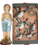 whistling boy plaster figurine, 60cms H and a recumbent fawn circular mirror by Flying Duck Wall Ornaments, sculpture, sold Mar 2022