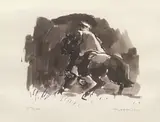 Print - Patagonian rider on horseback by Kyffin Williams Ra limited edition, print, sold Feb 2022