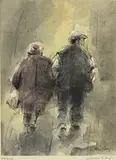 Print - elderly couple taking a stroll by William Selwyn limited edition, print, sold Dec 2021