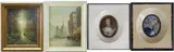 including two Italian antique-style portrait miniatures, and two Continental acrylics of landscapes (4) by Assorted Pictures, watercolor, sold Dec 2021