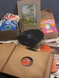 prints and amateur watercolours with a quantity of gramophone records and later 45 rpms by Vintage Educational Display Cards, watercolor, sold Nov 2021