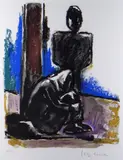 Colour lithograph - entitled verso on Oriel Kooywood by Josef Herman Obe Ra limited edition, lithograph, sold Nov 2021