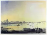 Print - Beaumaris with numerous boats by William Selwyn coloured limited edition, print, sold Nov 2021