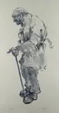 Farmer at Funeral by Kyffin Williams Ra limited edition, print, sold Nov 2021