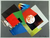 Paper collage - Passagere by Bernard Herzog, 1972, oil, offered Aug 2021