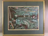 Print - London Bridge with shipping etc by Leonard Renton coloured limited edition, 1964, print, sold Aug 2021