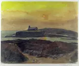 Colour print - Porth Cwyfan at sunset by Kyffin Williams Ra limited edition, print, sold Jul 2021