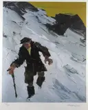Colour print - farmer in snow by Kyffin Williams Ra limited edition, print, sold Jul 2021