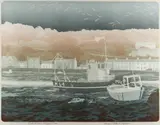 Boats at Lower Fishguard by Bernard Green limited edition, linocut, sold Jul 2021