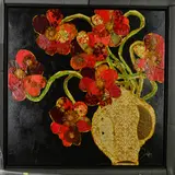 a stylised vase of flowers, signed bottom right, mixed by Heather Judge, mixed media, sold Apr 2019