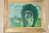 'Lovers By A Bush', an abstract study of embracing lovers, oil on by John G. Boyd, oil on board, sold Apr 2019