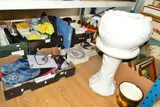 to include plant pots, electronic scales, LP records, jardiniere and stand, pictures and prints including Guy Curtis oil paintings by Five Boxes And Loose Sundry Items, oil, sold Apr 2019