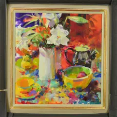 DECORATIONS WITH FLOWERS, a still life study, signed bottom by Peter Graham, watercolor, sold Apr 2019
