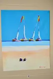 'Four Boats, Caribbean Beach', signed bottom right, title by Paul McIntyre, acrylic on canvas, sold Mar 2019