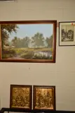 a nostalgic countryside view with his trademark rabbits, by Terry Heath, oil on canvas, sold Mar 2019
