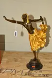 an art deco bronze sculpture of a female dancer in costume, partially gilded by Claire Jeanne Roberte Colinet, bronze, sold Mar 2019