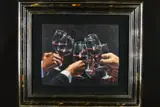 'For a Better Life VI-Red', six red wine filled glasses raised in by Fabian Perez, acrylic on canvas, sold Mar 2019