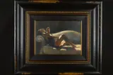 'Paola On The Couch', a woman wearing a black dress, reclining on a by Fabian Perez, acrylic on canvas, sold Mar 2019