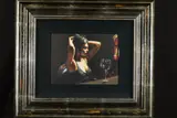 'The Dark Room', a lady wearing a black dress sitting at a bar, by Fabian Perez, acrylic on canvas, sold Mar 2019