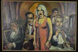 an untitled painting of a Jazz Band with a female singer, oil on by Alexander Moffat, oil on board, sold Mar 2019