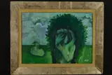 'Lovers By A Bush', an abstract study of embracing lovers, oil on by John G. Boyd, oil on board, sold Mar 2019