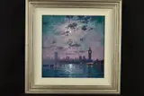 'Westminster Chimes at Midnight', a moonlit view of by Andrew Grant Kurtis, 2012, oil on board, sold Mar 2019