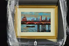 THAMES AFTERNOON' a view of the London skyline across the Thames by Timmy Mallett, acrylic on board, sold Mar 2019