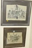 MANY HANDS' fishermen working on a boat by Laetisha Yhap, charcoal and wash on paper, sold Mar 2019