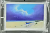 a boat on a deserted beach, signed bottom left and verso, acrylic on by Ben Payne 'summer Hide Away I', acrylic on canvas, sold Feb 2019