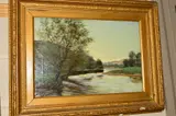 Trees beside a river, oil on canvas, signed lower left, by Thomas Frederick Mason Sheard, oil on canvas, sold Feb 2019